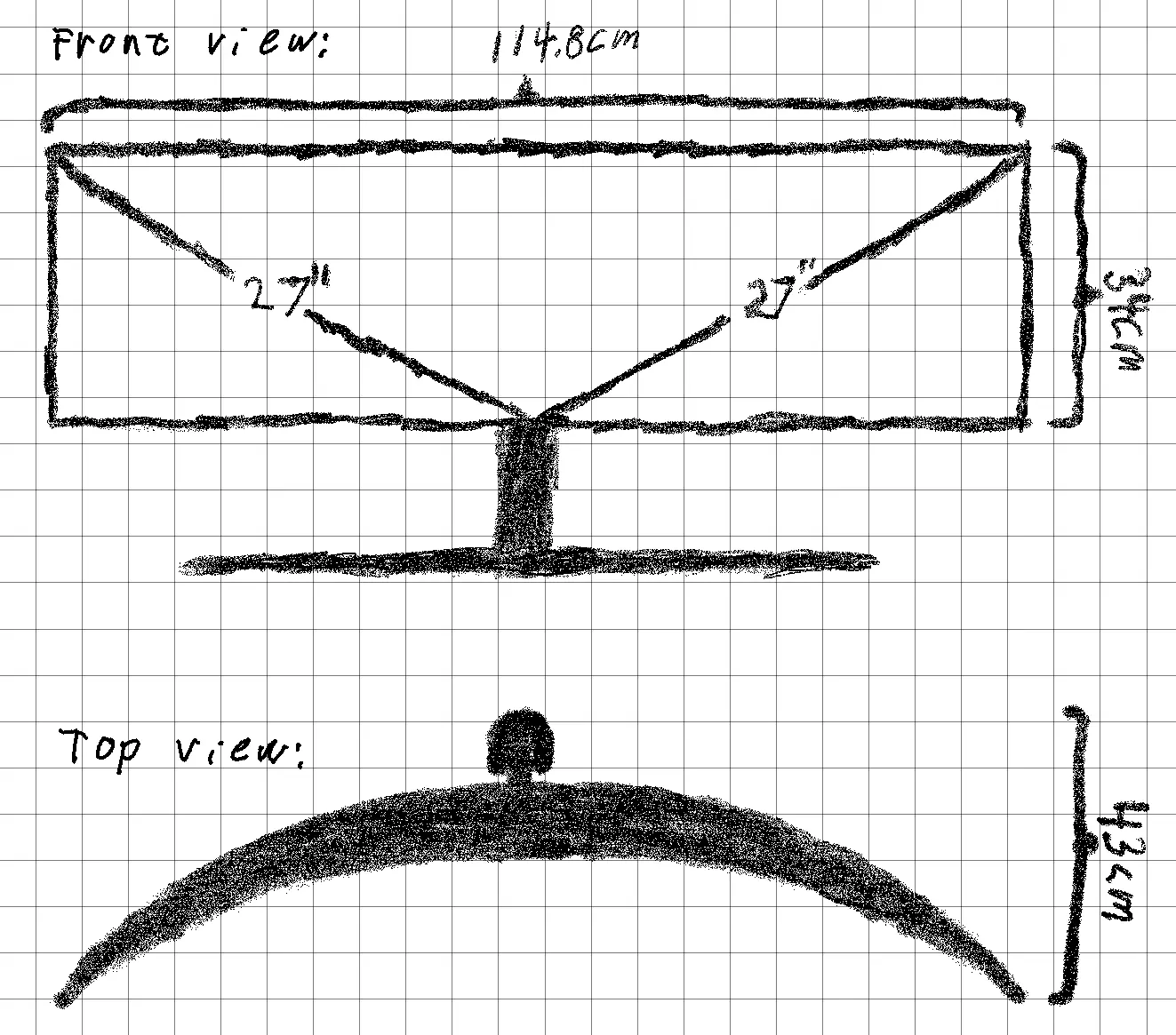 Drawn sketch of the monitor size